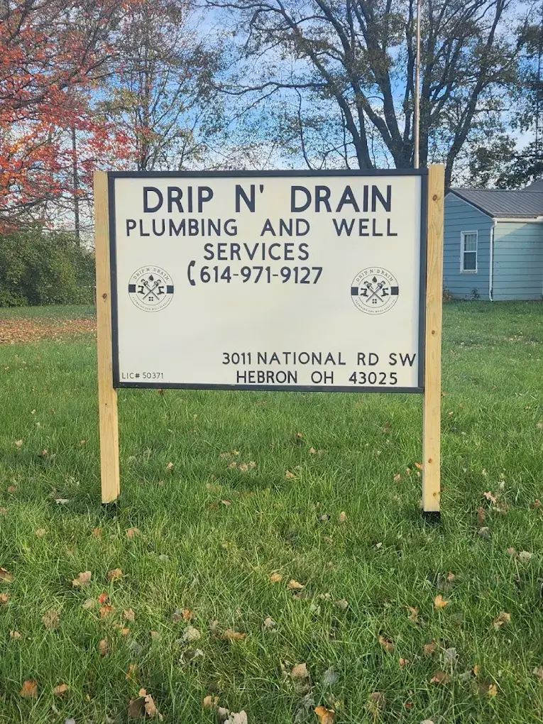 Drip N' Drain Plumbing and Well Services business sign in Hebron, Ohio